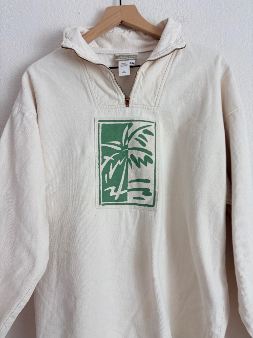 Coldwater Creek Cream Half-Zip Sweatshirt with Palm Tree Graphic - Picture 7 of 12